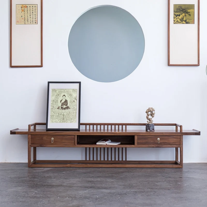 Sleek Simplicity Chinese Style Black Walnut Wood TV Stand