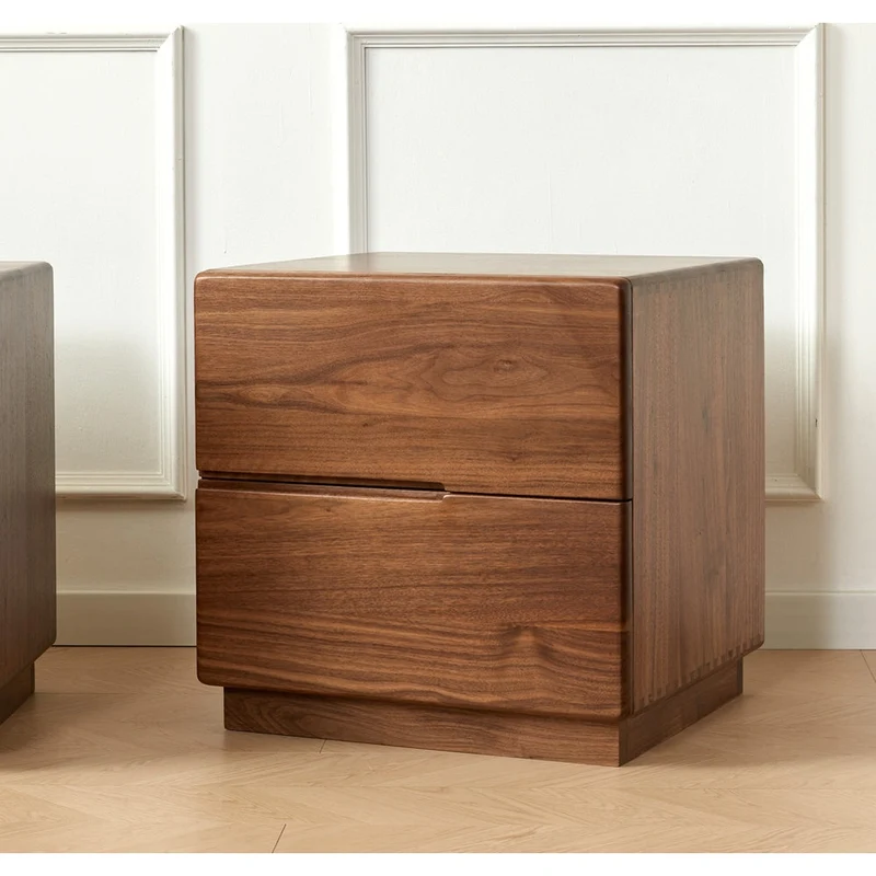 Japandi Solid Black Walnut Wood Bedside Table with 2 Drawers