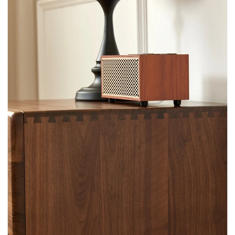 Japandi Solid Black Walnut Wood Bedside Table with 2 Drawers