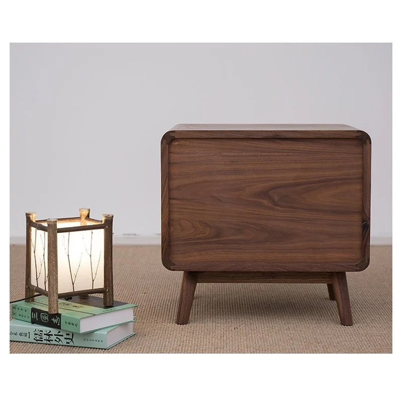 Minimalist Deep Brown Black Walnut Wood Nightstand with Two Drawers