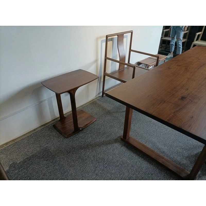 Small Modern C-Shape Laptop Side End Table in Solid Black Walnut