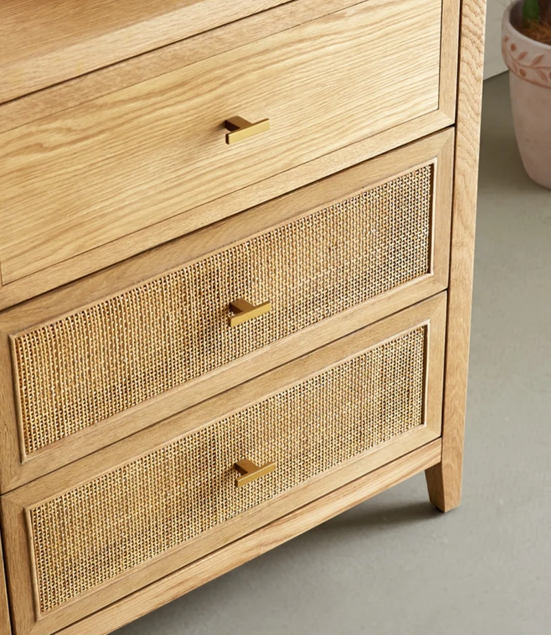 Nebula 6 Drawers Oak Wood Dresser with Rattan