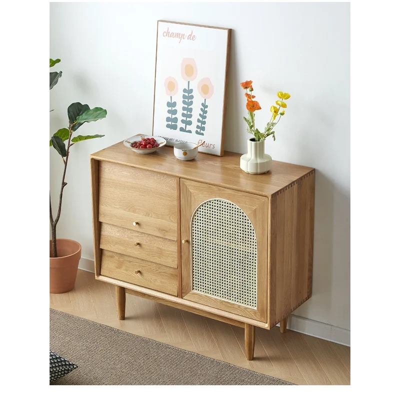 Harmonic Oak Wood Cabinets with One Rattan Door