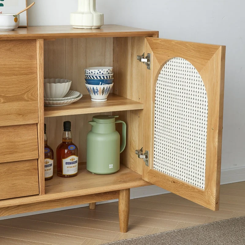 Harmonic Oak Wood Cabinets with One Rattan Door