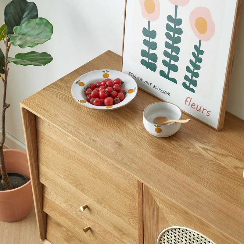 Harmonic Oak Wood Cabinets with One Rattan Door