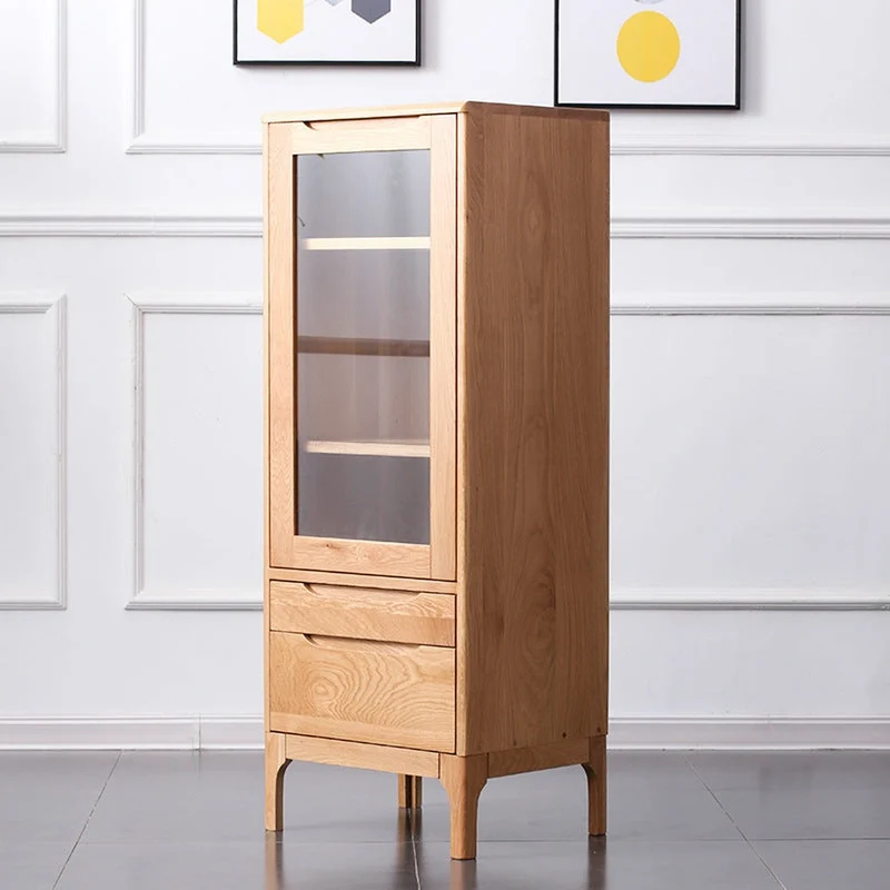 Sculpted Natural Oak Wood Small Bookcase