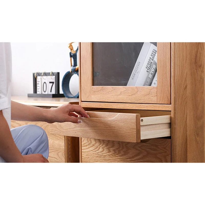 Sculpted Natural Oak Wood Small Bookcase