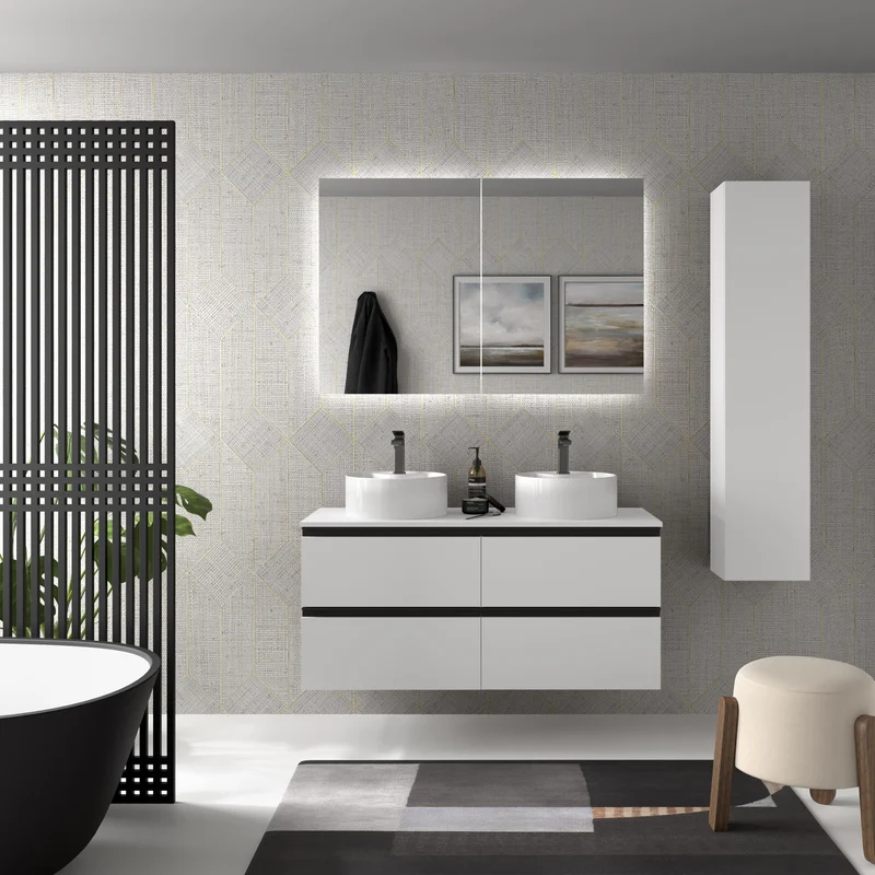 SALGAR 115955 BEQUIA METAL Mueble de Baño 2 pozas Porcelana 120cm Blanco Mate