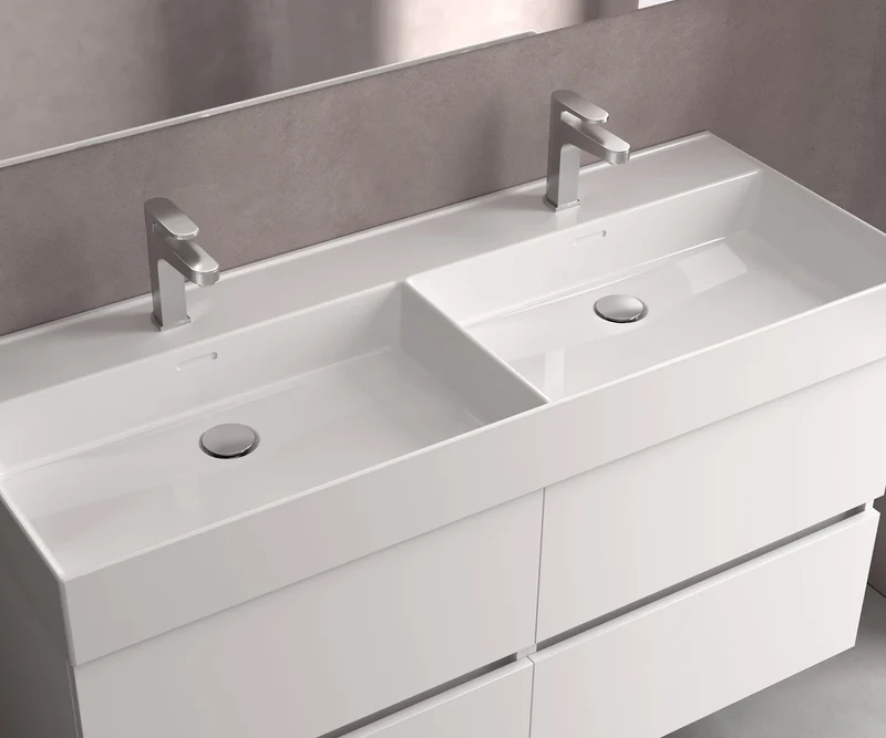 SALGAR 115942 BEQUIA METAL Mueble de Baño 2 pozas Porcelana 120cm Nogal