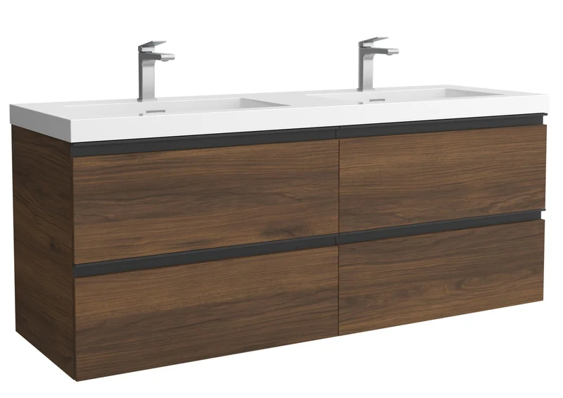 SALGAR 115933 BEQUIA METAL Mueble de Baño 2 pozas Carga Mineral 140cm Nogal