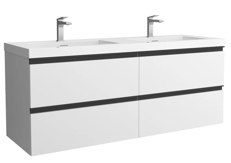 SALGAR 115931 BEQUIA METAL Mueble de Baño 2 pozas Carga Mineral 140cm Blanco Mate