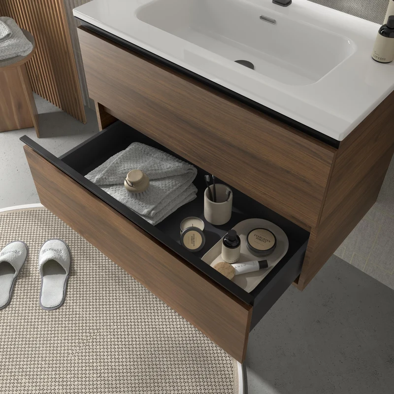 SALGAR 115927 BEQUIA METAL Mueble de Baño 2 pozas Porcelana 120cm Nogal