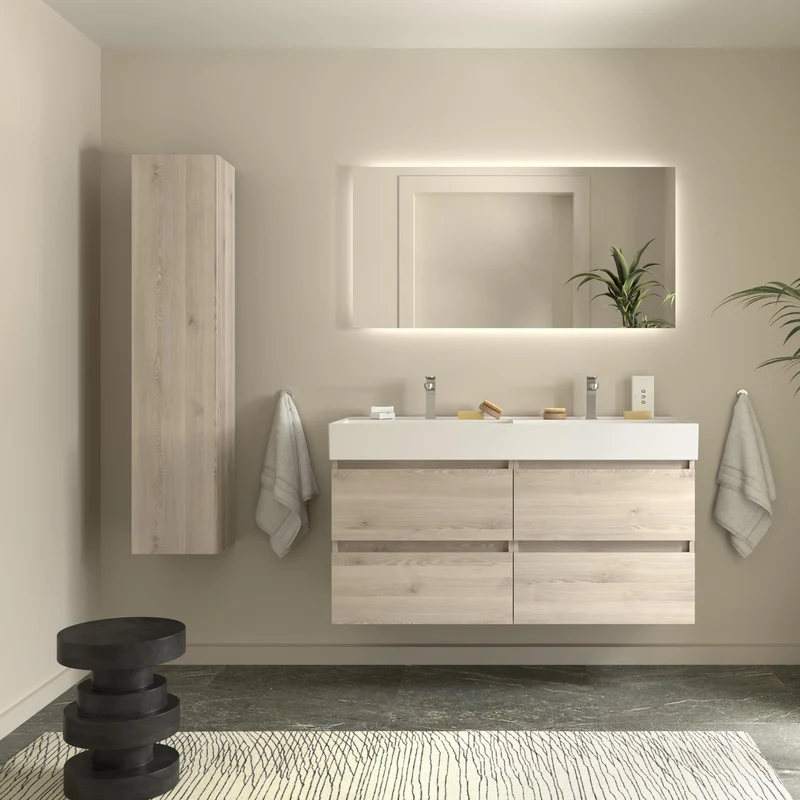 SALGAR 115840 BEQUIA Mueble de Baño 2 pozas Porcelana 120cm Natural