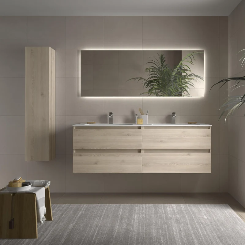 SALGAR 115834 BEQUIA Mueble de Baño 2 pozas Solid Surface 160cm Natural