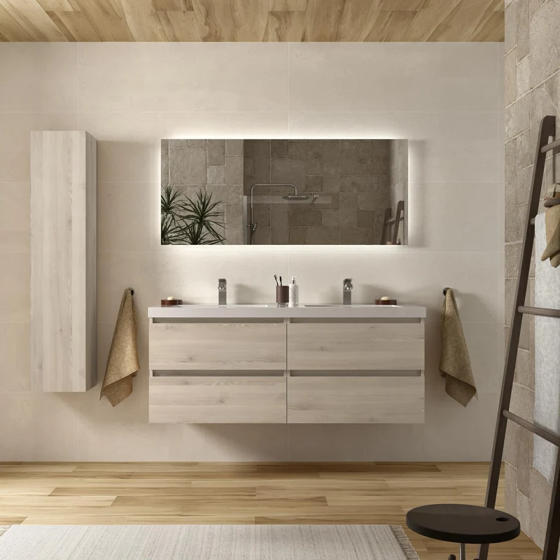SALGAR 115832 BEQUIA Mueble de Baño 2 pozas Carga Mineral 140cm Natural