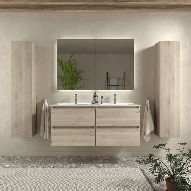 SALGAR 115830 BEQUIA Mueble de Baño 2 pozas Porcelana 120cm Natural
