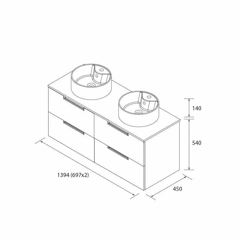 SALGAR 122013 LENI Mueble+Lavabo LISBOA 2 Senos 140cm Gris mate