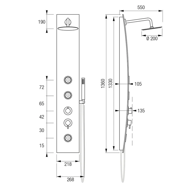 Columna Hidromasaje YARIS de Aquassent | Acero Inoxidable | 3 Jets Orientables | Efecto Lluvia | Anti-Cal