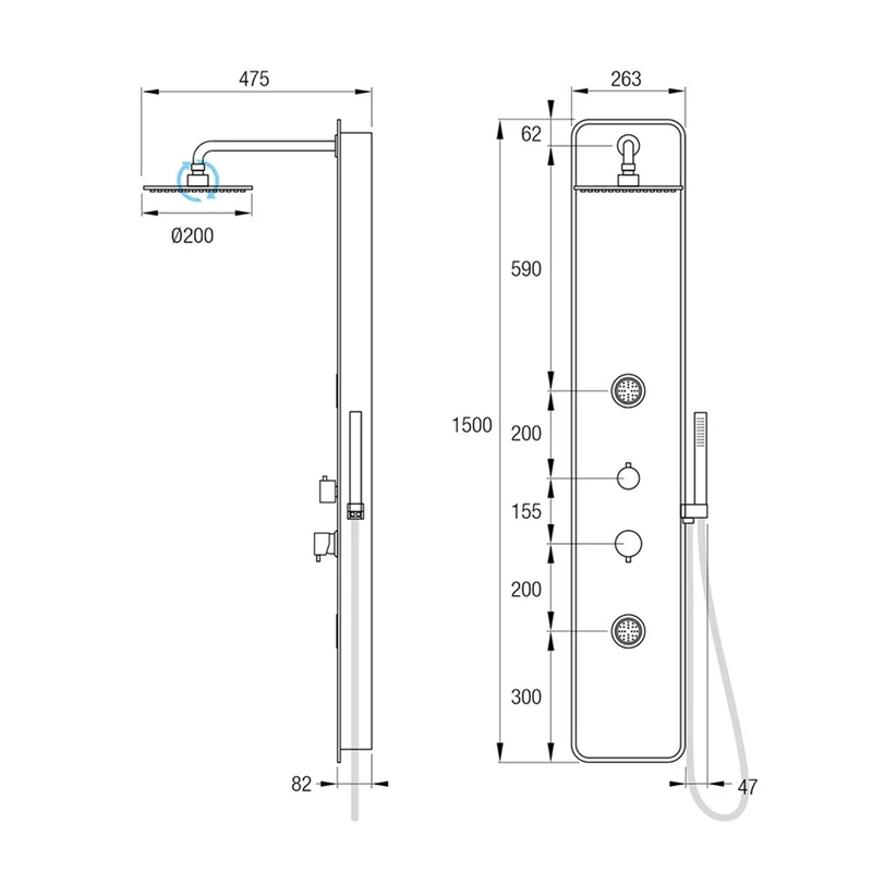 Columna Hidromasaje TOUS 150cm | Cristal Securit y Aluminio | 3 Funciones: Lluvia, Jets y Ducha Mano | Anti-Cal