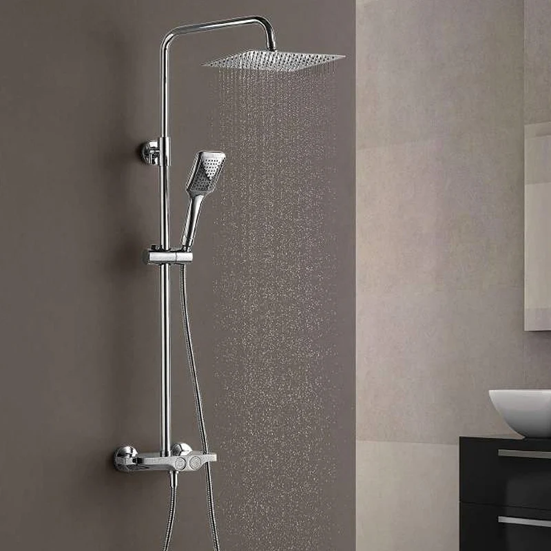 Kit Ducha Termostática ORIA Aquassent | System Touch 2 Vías | Rociador Cuadrado 25x25 cm | 71-115 cm