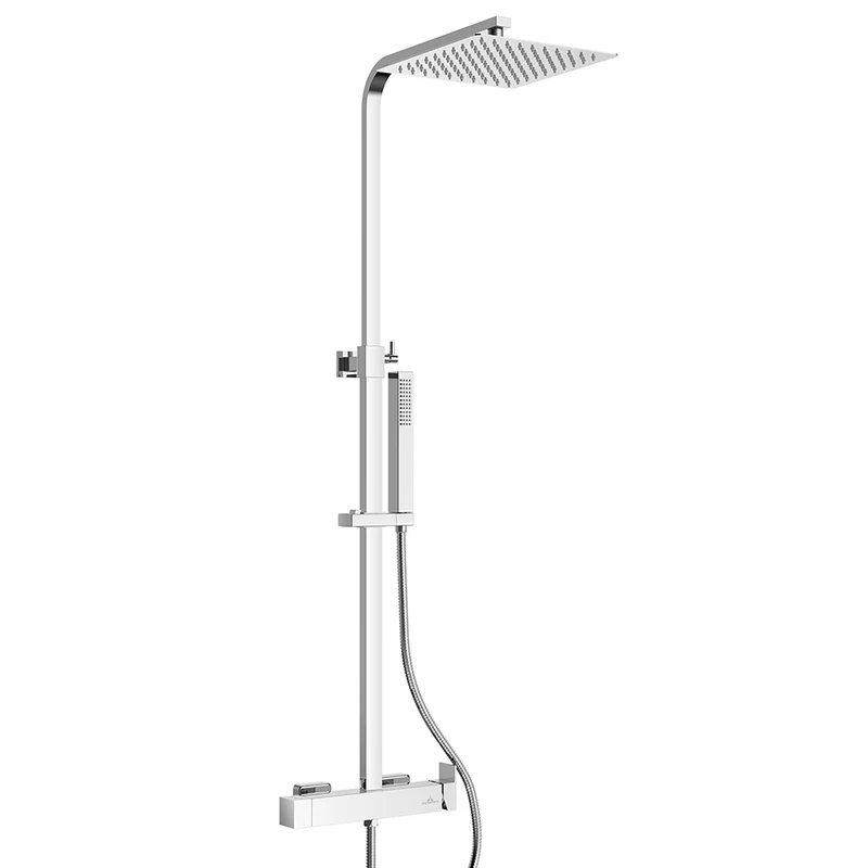 Kit Ducha GRECIA Aquassent | Monomando Termaclick 38°C | Rociador Cuadrado 25x25 cm | Barra Extensible 89-139 cm