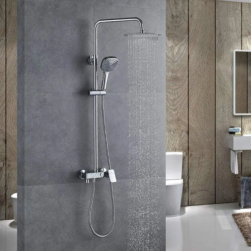 Kit Ducha DIVIRA Aquassent | System Touch 3 Vías | Rociador 25 cm + Aireador | Barra Extensible 72-120 cm