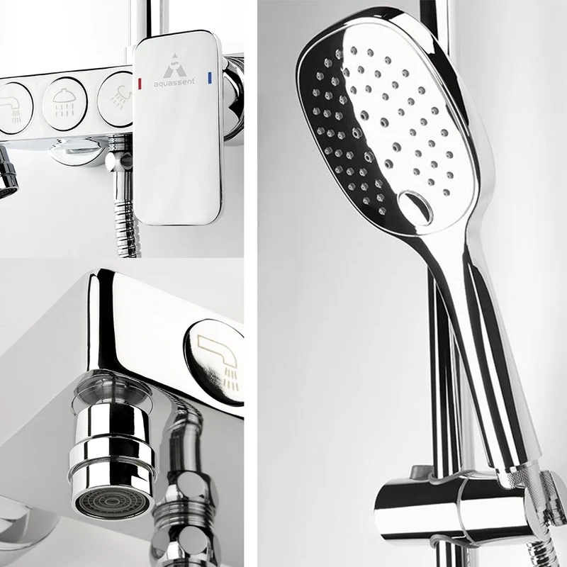 Kit Ducha DIVIRA Aquassent | System Touch 3 Vías | Rociador 25 cm + Aireador | Barra Extensible 72-120 cm
