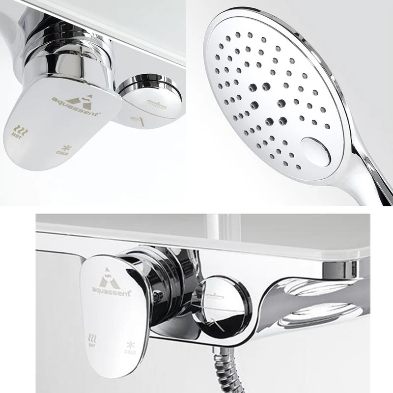 Kit Ducha INDRA Aquassent | System Touch | Rociador 25 cm | Barra Extensible 69-122 cm | Cristal Securit