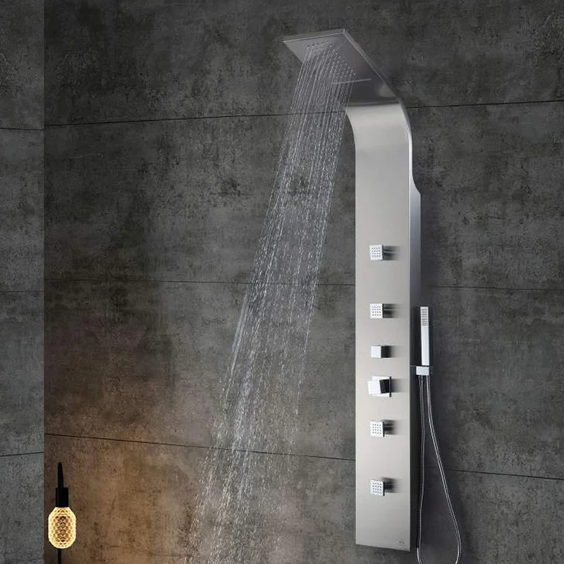Columna Hidromasaje MELIANA Acero Inoxidable 165 cm | 4 Jets Orientables | Cascada + Lluvia | Antihuellas