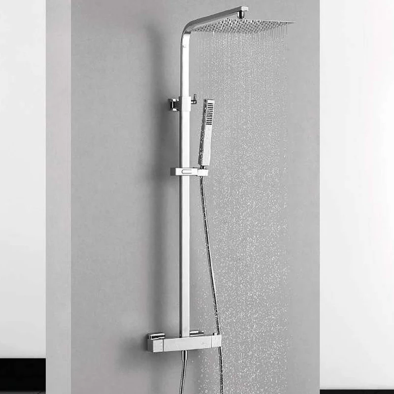 Ducha Termostática TENERIFE Aquassent | Rociador Cuadrado 25x25 cm | Barra Extensible 80-135 cm | Seguridad 38°C