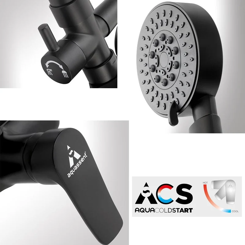Kit Ducha Monomando SAYRO Aquassent | Barra Extensible 83-128 cm | Rociador Extraplano 20 cm | Ahorro de Agua