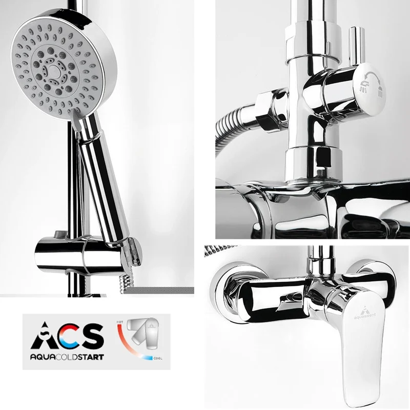 Kit Ducha Monomando SAYRO Aquassent | Barra Extensible 83-128 cm | Rociador Extraplano 20 cm | Ahorro de Agua