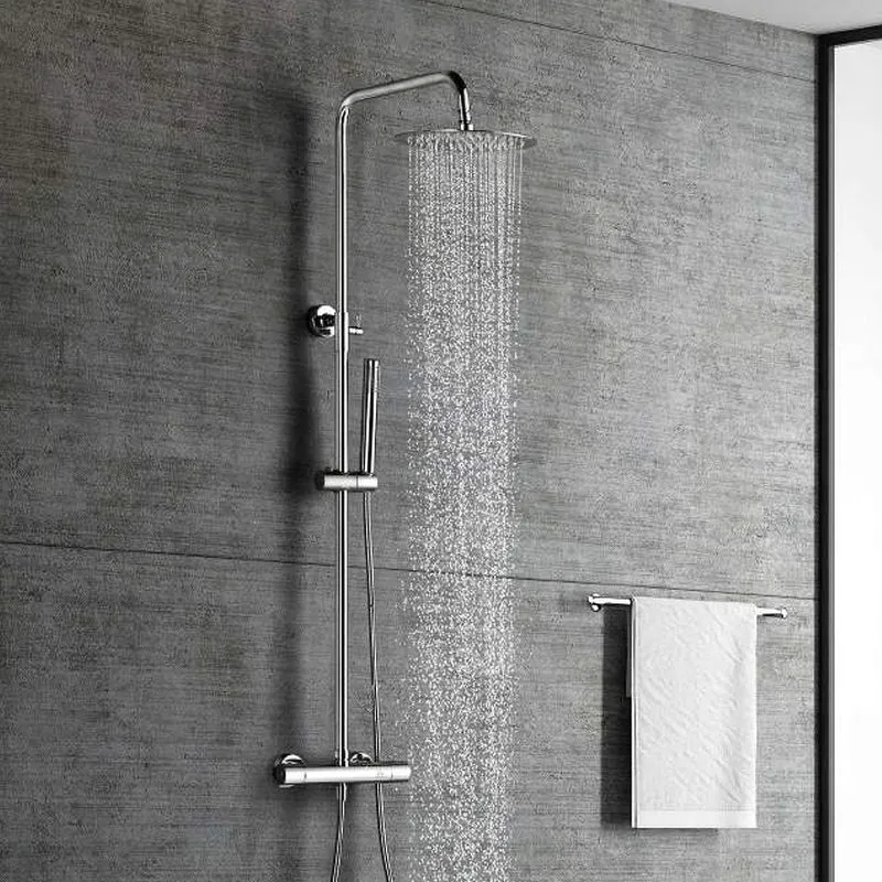 Grifería Termostática IRIS Aquassent | Ducha Barra Extensible Acero Inox 78-124 cm | Rociador Efecto Lluvia Antical 25 cm