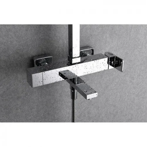 Conjunto De Bañera Cromo FIJI | Con Caño Abatible | Barra Telescópica | Rociador Antical 20x20 | Imex