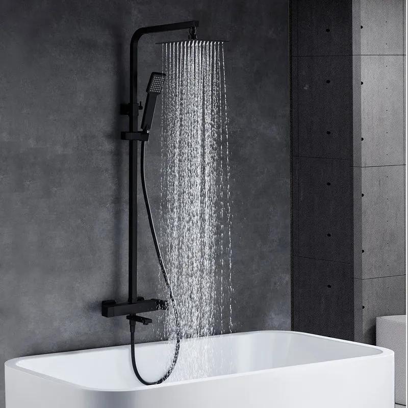 Conjunto De Bañera Negro Mate Imex FIJI | Con Caño Abatible | Barra Telescópica | Rociador Antical 20x20 | Imex