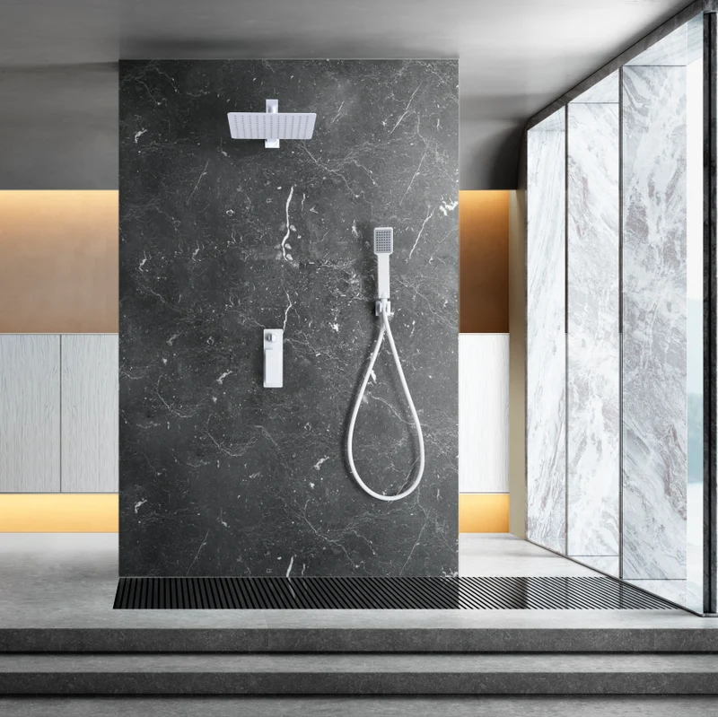 Conjunto Ducha Empotrado Blanco Mate FIJI | Sistema Empotrado Completo | Diseño Minimalista | Imex