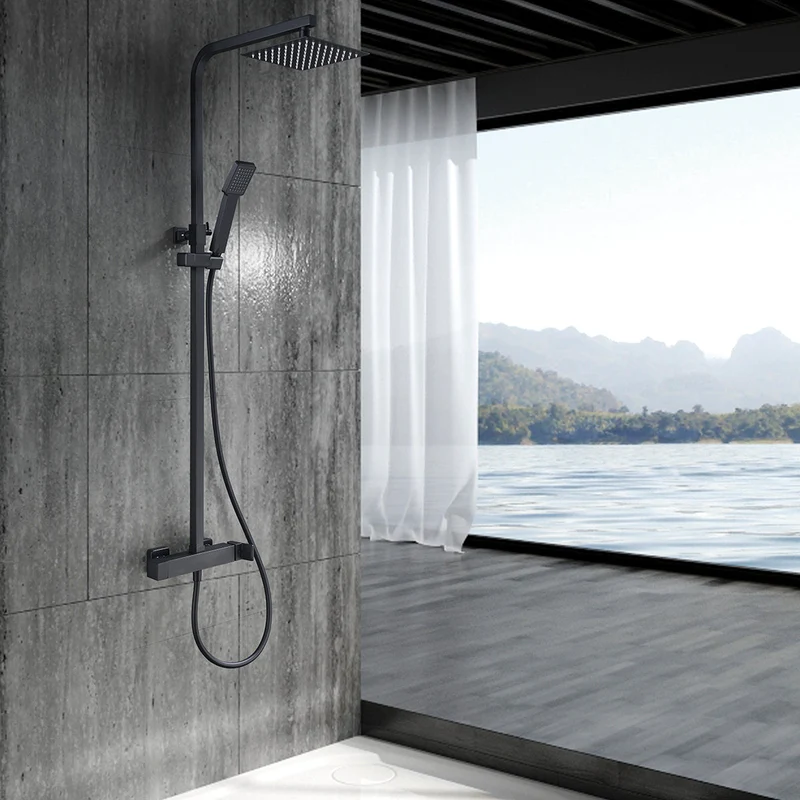 Conjunto De Ducha Negro Mate FIJI | Barra Telescópica Ajustable | Rociador Antical 20x20 | Kit Completo | Imex