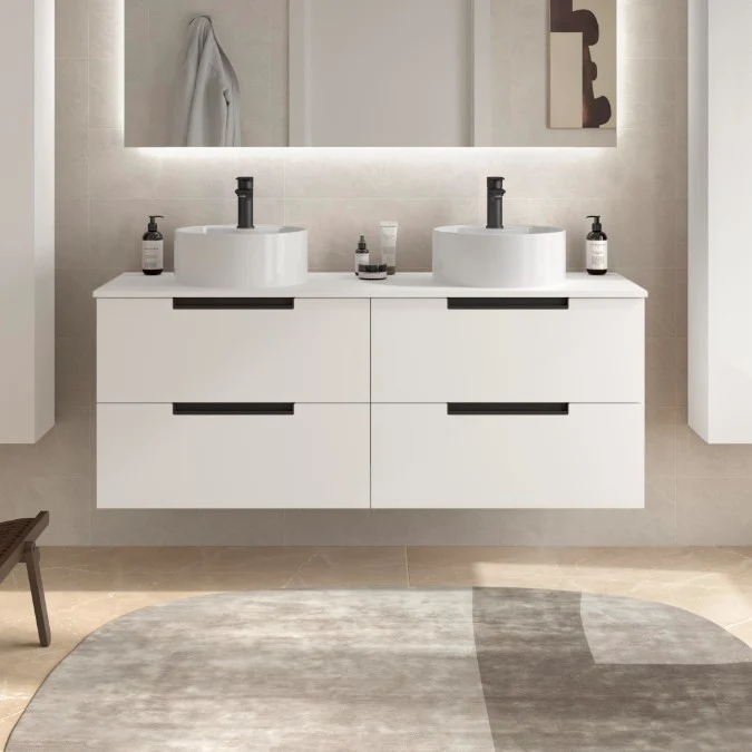 SALGAR 122012 LENI Mueble+Lavabo LISBOA 2 Senos 140cm Blanco Mate