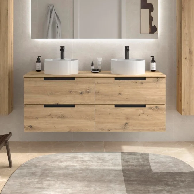 SALGAR 122010 LENI Mueble+Lavabo LISBOA 2 Senos 120cm Roble