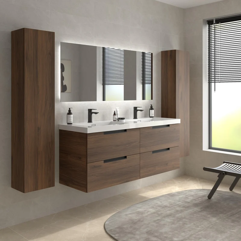 SALGAR 121987 LENI Mueble+Lavabo TOSCANA 2 Senos 140cm Nogal