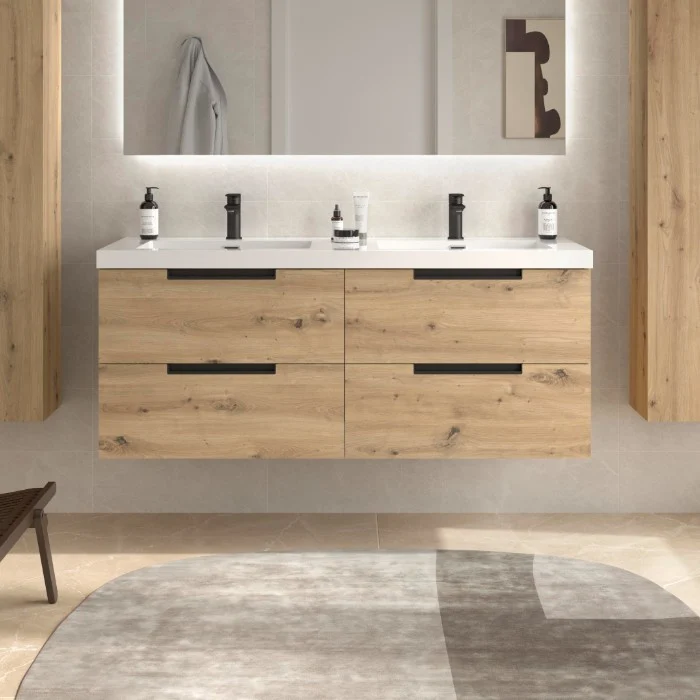 SALGAR 121986 LENI Mueble+Lavabo TOSCANA 2 Senos 140cm Roble