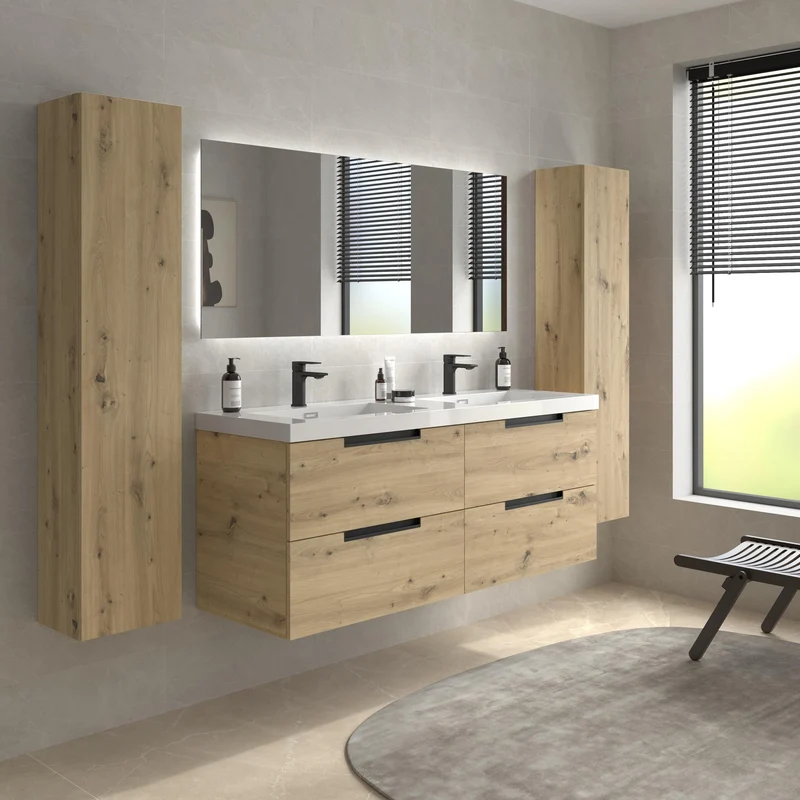 SALGAR 121986 LENI Mueble+Lavabo TOSCANA 2 Senos 140cm Roble