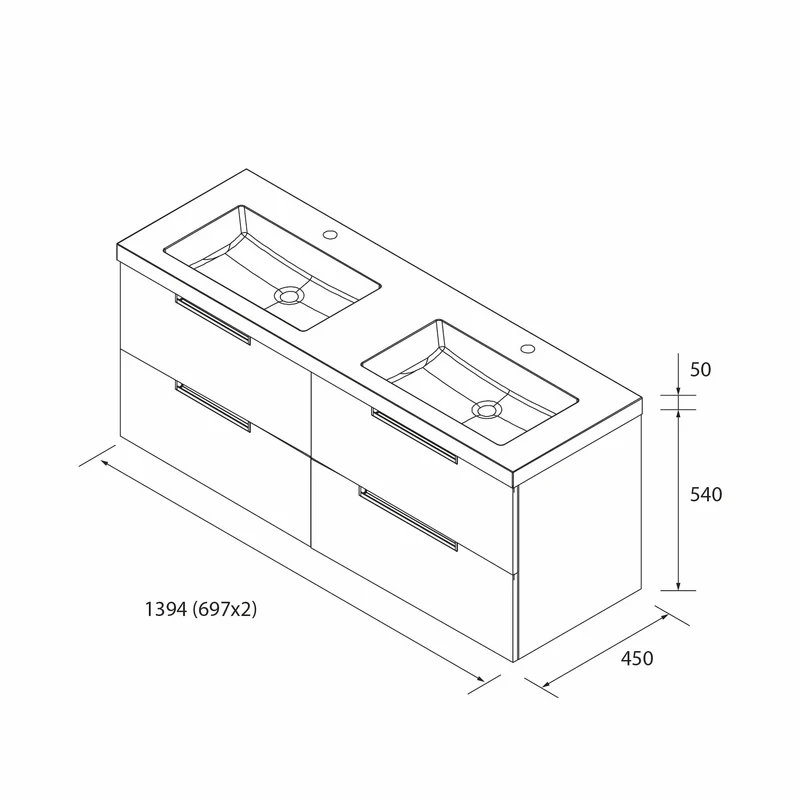 SALGAR 121986 LENI Mueble+Lavabo TOSCANA 2 Senos 140cm Roble