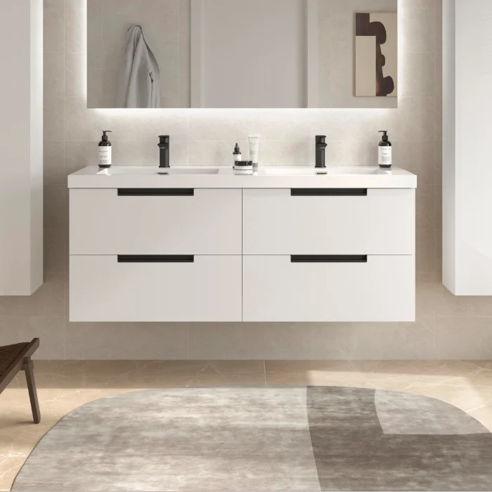 SALGAR 121984 LENI Mueble+Lavabo TOSCANA 2 Senos 140cm Blanco Mate