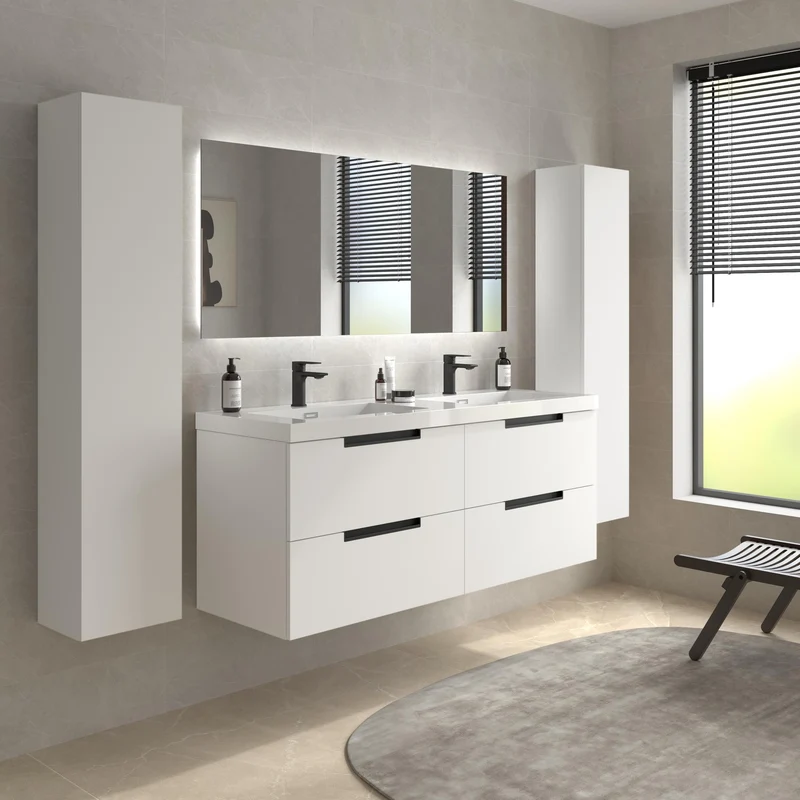 SALGAR 121984 LENI Mueble+Lavabo TOSCANA 2 Senos 140cm Blanco Mate