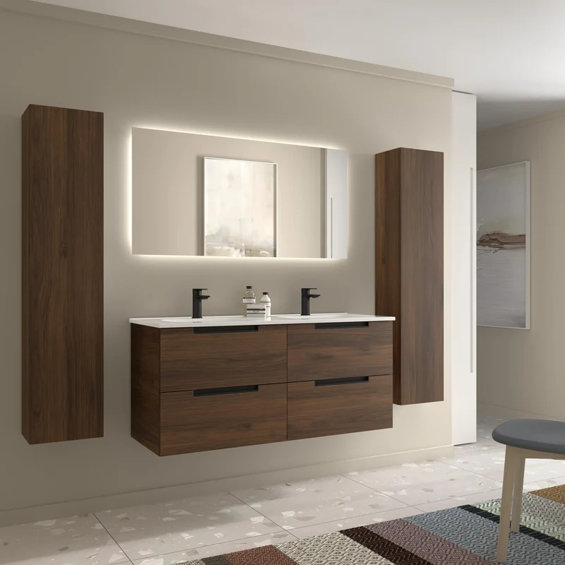 SALGAR 121983 LENI Mueble+Lavabo IBON 2 Senos 120cm Nogal