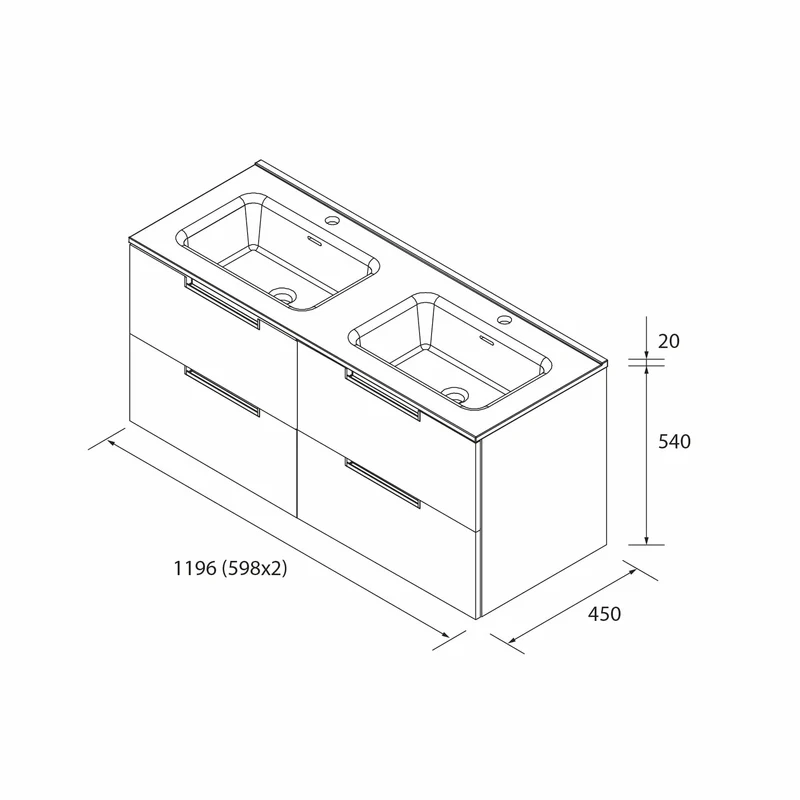 SALGAR 121980 LENI Mueble+Lavabo IBON 2 Senos 120cm Blanco Mate