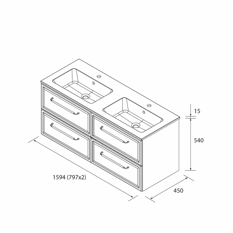 SALGAR 121805 RUNA Mueble+Lavabo VILNA 160cm Blanco Mate