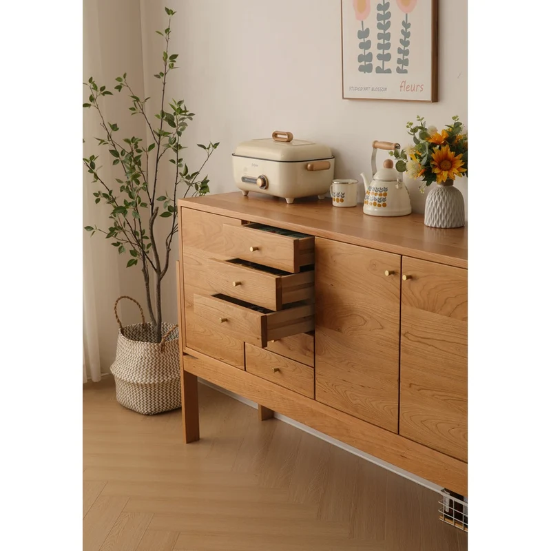 Multi-Grid High Solid Cherry Wood Sideboard