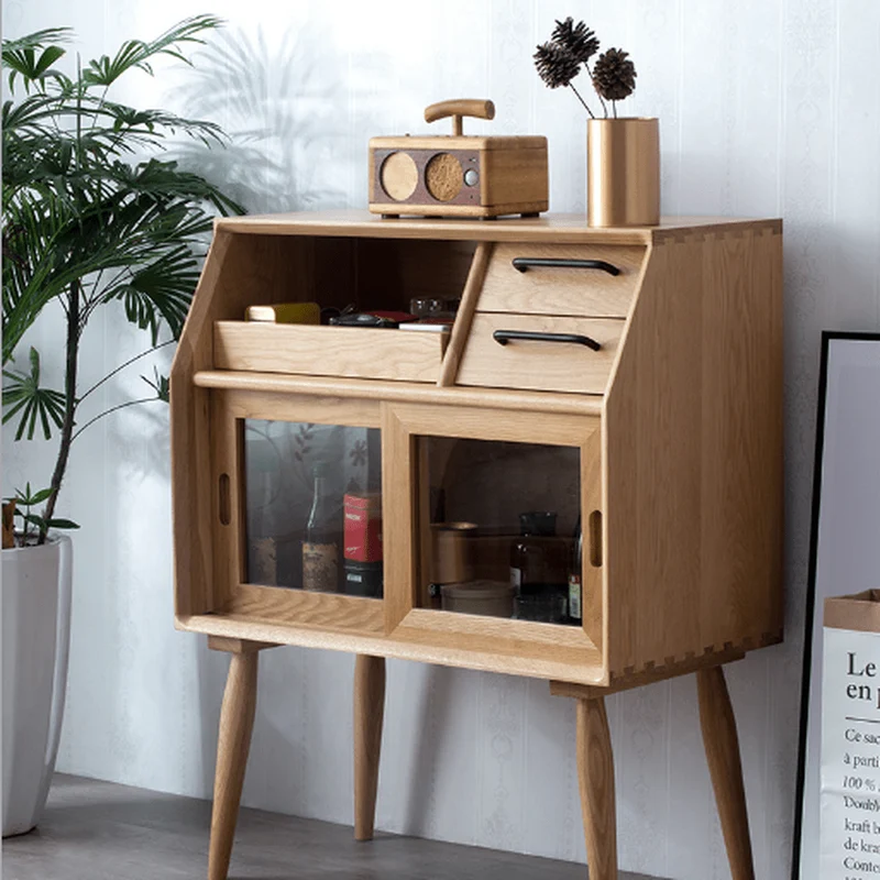Open Coffee and Dishes Side White Oak Wood Side Table